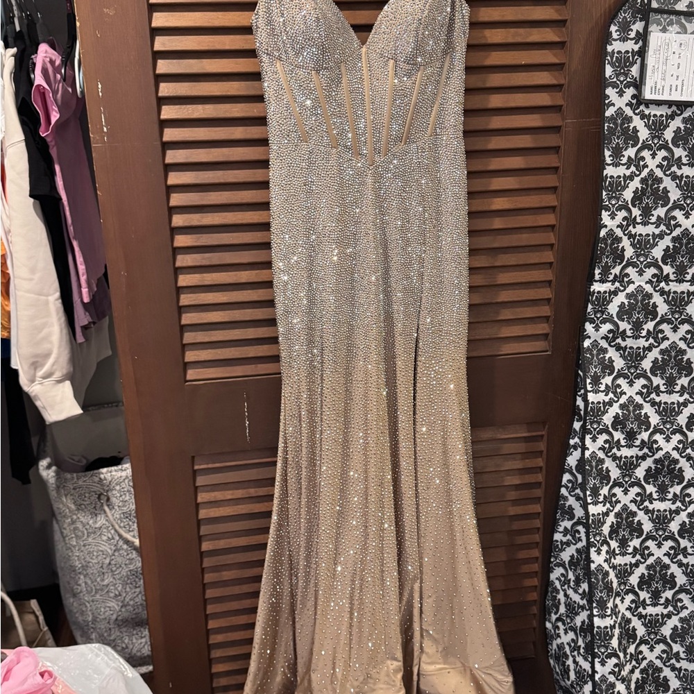 Sherri Hill Nude and Silver Embellished Dress